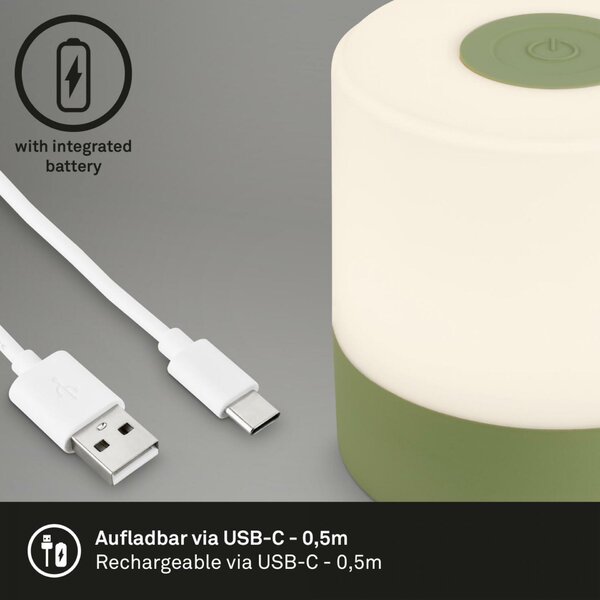 BRILONER LED nabíjecí stolní lampa, 7 cm, 2W, 150lm, zelená IP44 BRILO 7461019