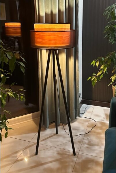 Duolla - Stojací lampa WOOD BOHO 1xE27/15W/230V pr. 45 cm černá/béžová