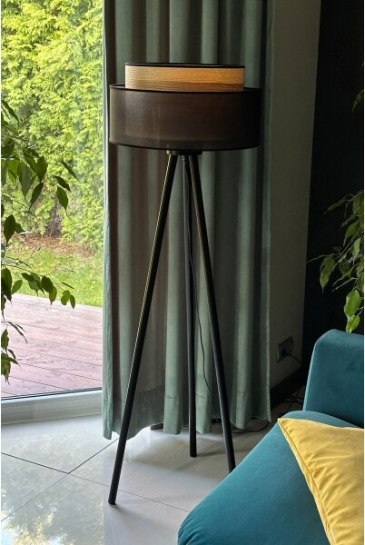 Duolla - Stojací lampa WOOD BOHO 1xE27/15W/230V pr. 45 cm černá/béžová