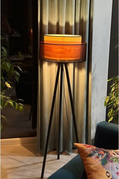Duolla - Stojací lampa WOOD BOHO 1xE27/15W/230V pr. 45 cm černá/béžová