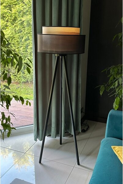 Duolla - Stojací lampa WOOD BOHO 1xE27/15W/230V pr. 45 cm černá/béžová