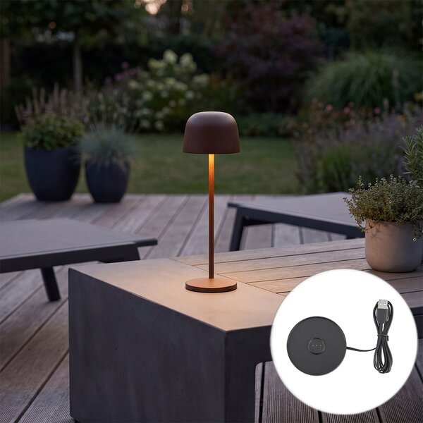 Stolní lampa rezavě hnědá vč. LED dobíjecí s nabíjecí stanicí IP65 - Raika