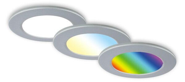 BRILONER RGB-CCT LED vestavná svítidla sada, pr.9,2 cm, 3x LED, 4,8 W, 450 lm, matný chrom IP65 BRI 7035-034