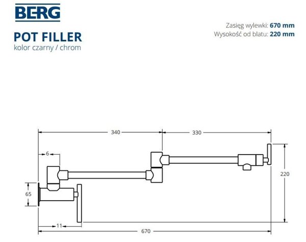 Berg Pot Filler kuchyňská baterie na stěnu chrom 830135