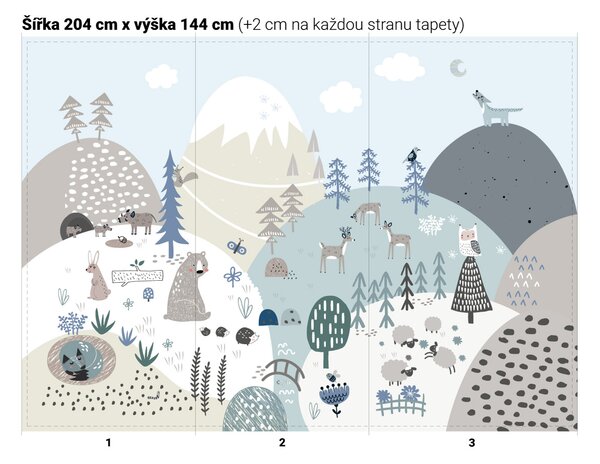 FUGU Samolepící tapeta Veselý les blue - 204x144 cm