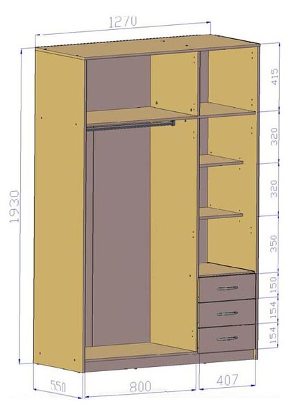 Kombinovaná šatní skříň SIMELA - šířka 127 cm, dub sonoma