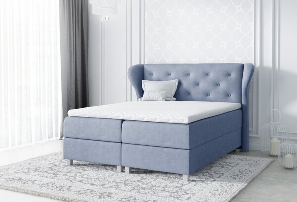 Čalouněná manželská postel Eveli modrá 180 + Topper zdarma