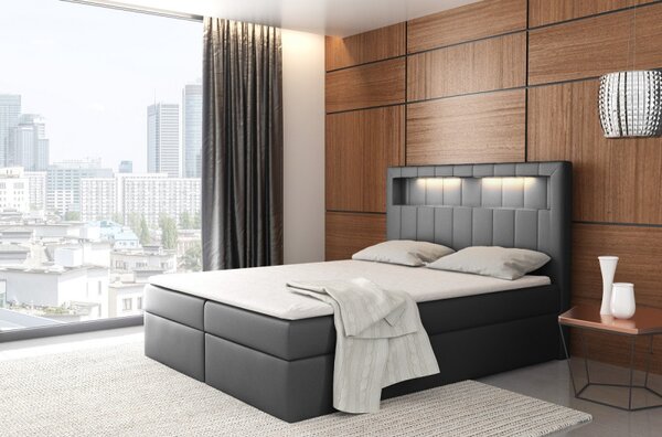 Designová postel Elyan s úložným prostorem tmavě šedá eko kůže 200 x 200 + topper zdarma