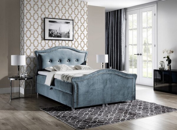 Kouzelná rustikální postel Bradley Lux 120x200, šedomodrá + TOPPER