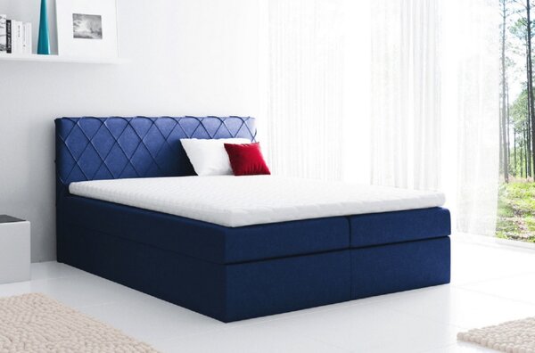Pohodlná čalouněná postel Perez 200x200, modrá + TOPPER