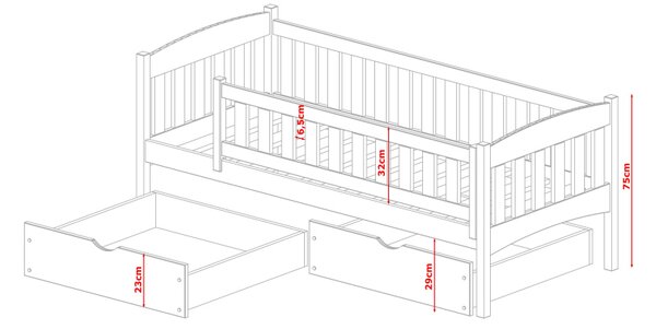 Dětská postel se zábranou GERTA - 80x180, bílá