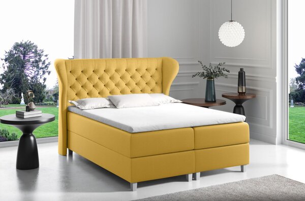Boxspringová postel s prošívaným čelem 160x200 JUTTA - žlutá + topper ZDARMA