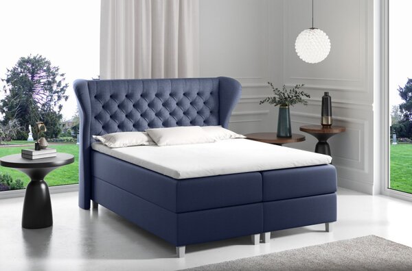 Boxspringová postel s prošívaným čelem 200x200 JUTTA - modrá + topper ZDARMA