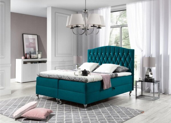 Elegantní postel 180x200 PEGGY - modrozelená + topper ZDARMA
