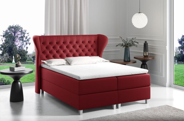 Boxspringová postel s prošívaným čelem 160x200 JUTTA - červená + topper ZDARMA