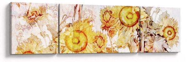 Obraz - Slunečnice, malba (170x50 cm)