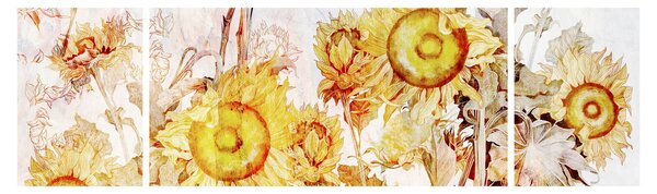 Obraz - Slunečnice, malba (170x50 cm)