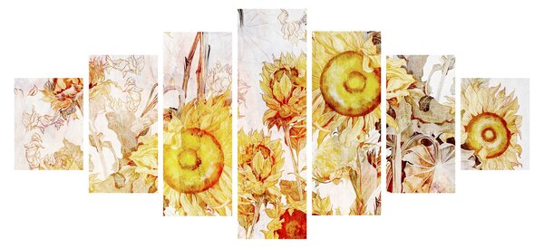 Obraz - Slunečnice, malba (210x100 cm)