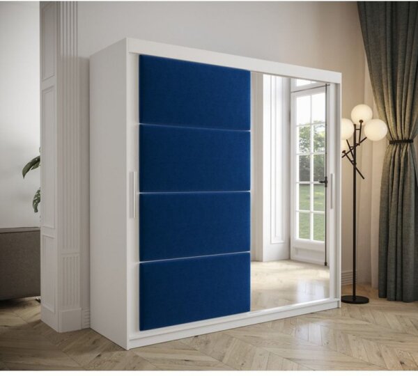 Šatní skříň s posuvnými dveřmi 200 cm TALIA - bílá / modrá