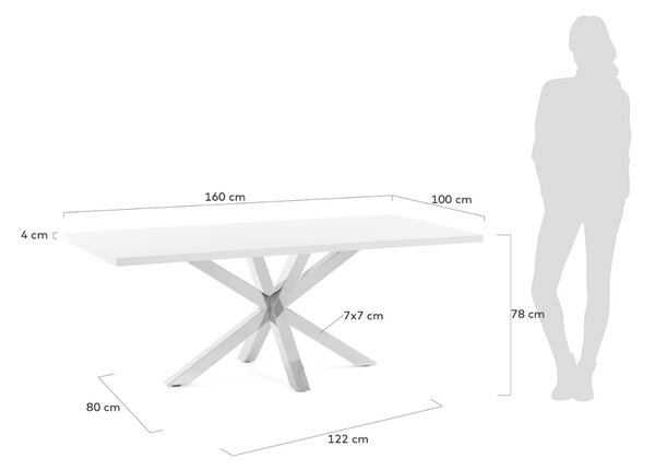 Bílý jídelní stůl Kave Home Argo 160 x 100 cm s nerezovou podnoží