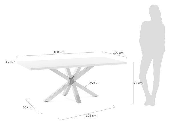 Bílý jídelní stůl Kave Home Argo 180 x 100 cm s nerezovou podnoží