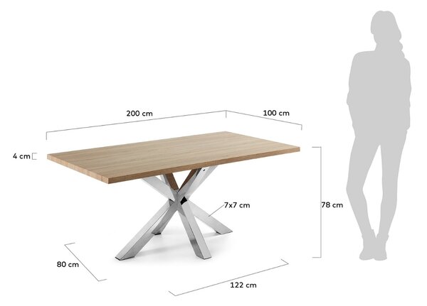 Dubový jídelní stůl Kave Home Argo 200 x 100 cm s nerezovou podnoží