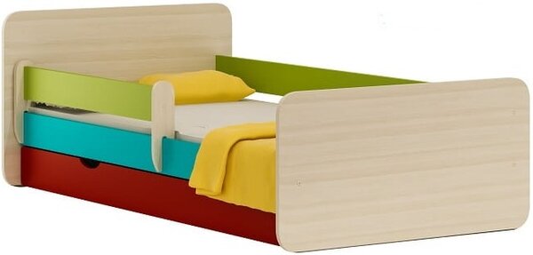 Barevná dětská postel s matrací roštem šuplíkem a zábranami Melody 20S 70 x 140 cm