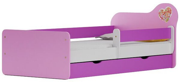 Růžová postel s šuplíkem matrací zábranami a roštem Jink