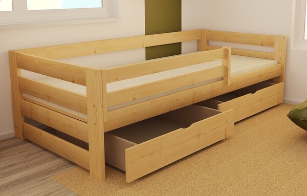 Dětská dřevěná postel se zábranou a roštem DP025