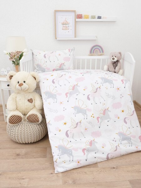 MK Lůžkoviny Bavlněné povlečení Renforcé do postýlky - Unicorn 100 × 135 cm, 40 x 60 cm