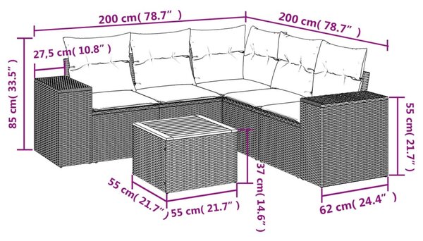 6dílná zahradní sedací souprava s poduškami šedá polyratan 3257775