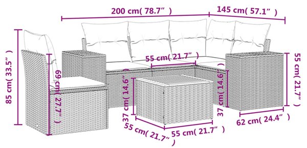 6dílná zahradní sedací souprava s poduškami šedá polyratan 3257782