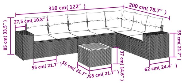 8dílná zahradní sedací souprava s poduškami šedá polyratan 3257810