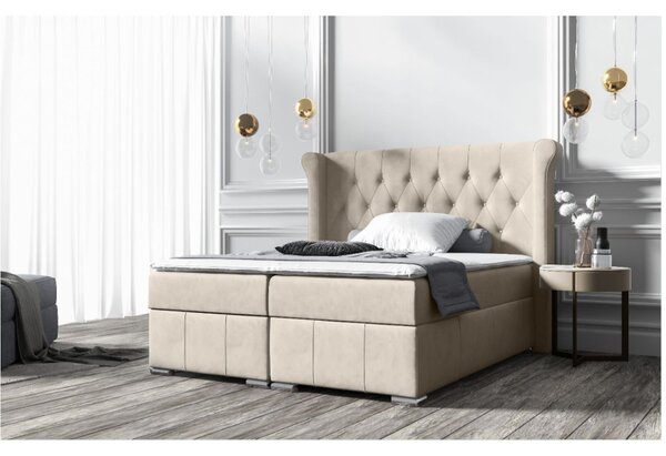 Elegantní čalouněná postel 200x200 MAXIMO - světle béžová + topper ZDARMA