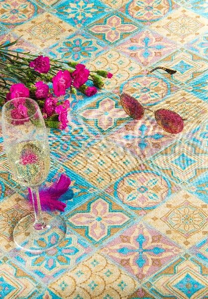 Ubrus PVC 7743230 Marakesh modro-béžový metráž, 20 m x 140 cm, IMPOL TRADE