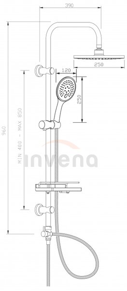 Invena Corso, sprchový sloup s poličkou, chromová, INV-AU-23-001-C