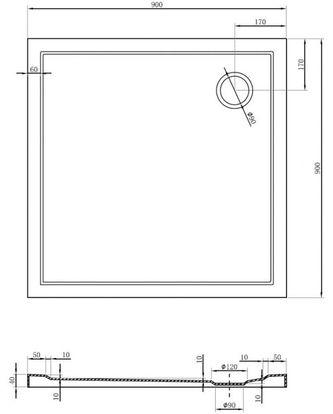 Mexen Flow sprchová vanička čtvercová slim 90 x 90 cm, bílý lesk - 46S109090