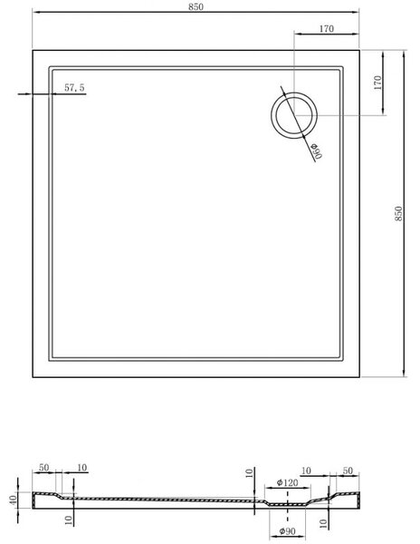 Mexen Flow sprchová vanička čtvercová slim 85 x 85 cm, černý mat - 46S708585