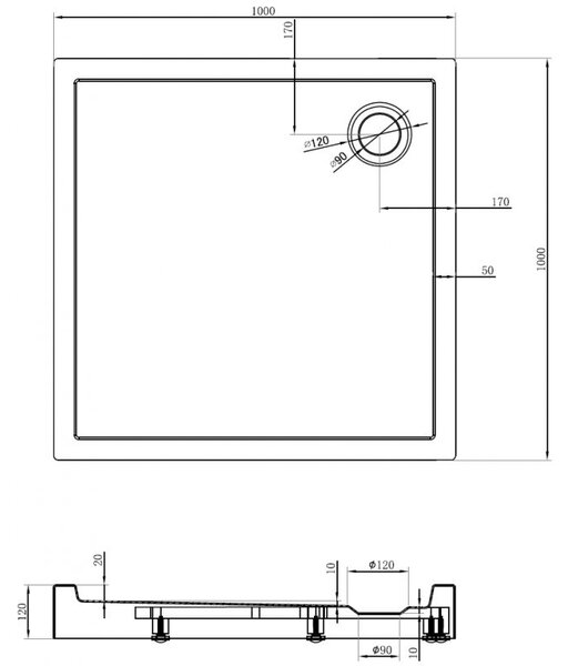 Mexen Flow+ čtvercový sprchový kout 100 x 100 cm, černý mat - 46S701010H
