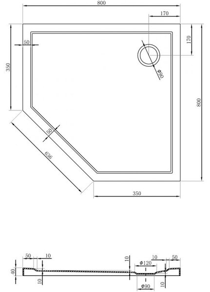 Mexen Flow pětiúhelníkový sprchový kout slim 80 x 80 cm, bílý lesk - 46P108080