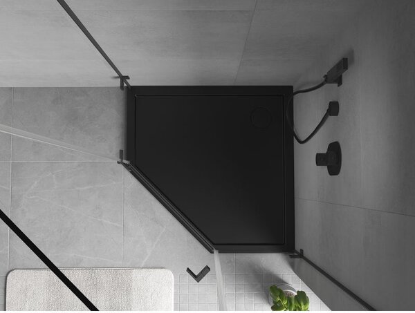 Mexen Flow pětiúhelníkový sprchový kout slim 90 x 90 cm, černý mat - 46P709090