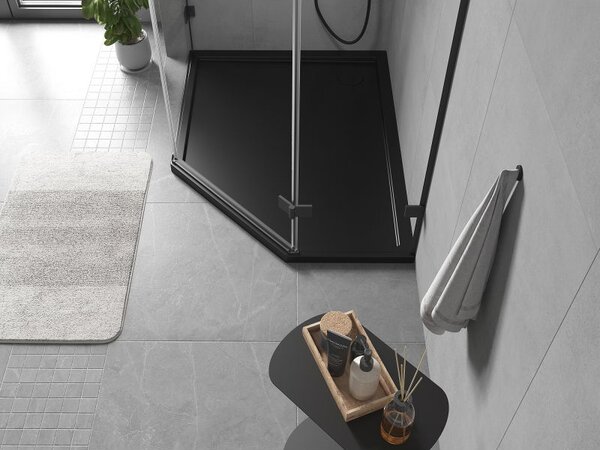 Mexen Flow pětiúhelníkový sprchový kout slim levý 100 x 80 cm, černý mat - 46P708010L