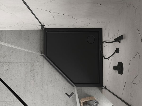 Mexen Flow+ pětiúhelníkový sprchový kout 80 x 80 cm, černý mat - 46P708080H