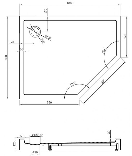 Mexen Flow+ pětiúhelníkový sprchový kout levý 100 x 80 cm, bílý lesk - 46P108010LH