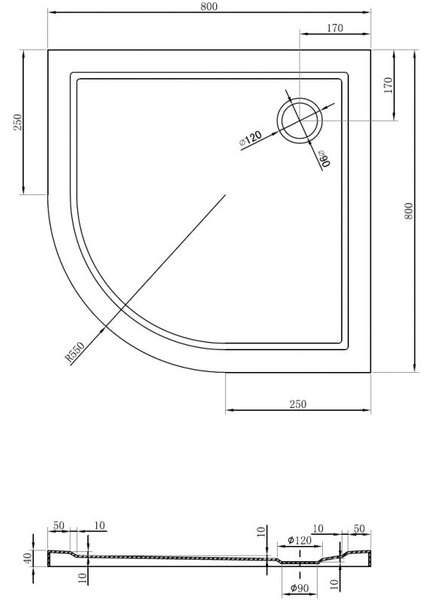 Mexen Flow sprchová vanička polokruhová slim 80 x 80 cm, bílý lesk - 46Q108080