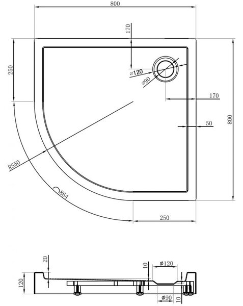 Mexen Flow+ sprchová vanička půlkruhová 80 x 80 cm, černá matná - 46Q708080H