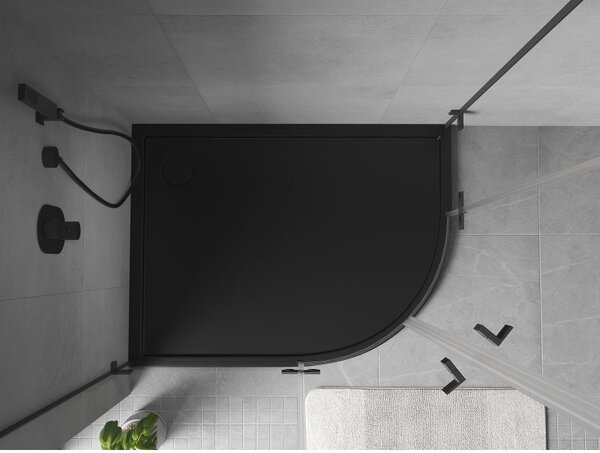 Mexen Flow asymetrická půlkruhová sprchová vanička slim levá 90 x 80 cm, černý mat - 46Q708090L