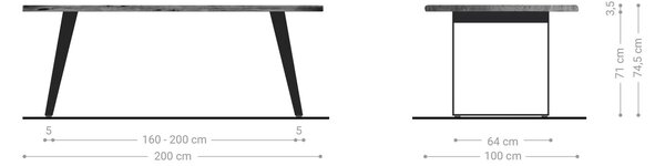 DELIFE Jídelní stůl Edge 200x100 cm akácie hnědá nerezová ocel stříbrná šikmý Live-Edge