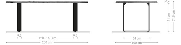 DELIFE Jídelní stůl Edge 200x100 akácie přírodní nerezová ocel úzký Live-Edge