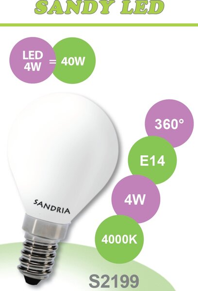 LED žárovka Sandy LED E14 S2199 4W OPAL denní bílá
